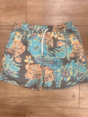Ezekiel Tropical Floral Swim Trunks - Teal, Orange & Gray 0540